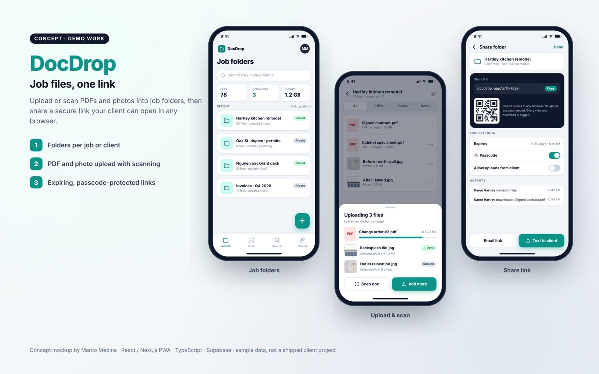 DocDrop concept screens