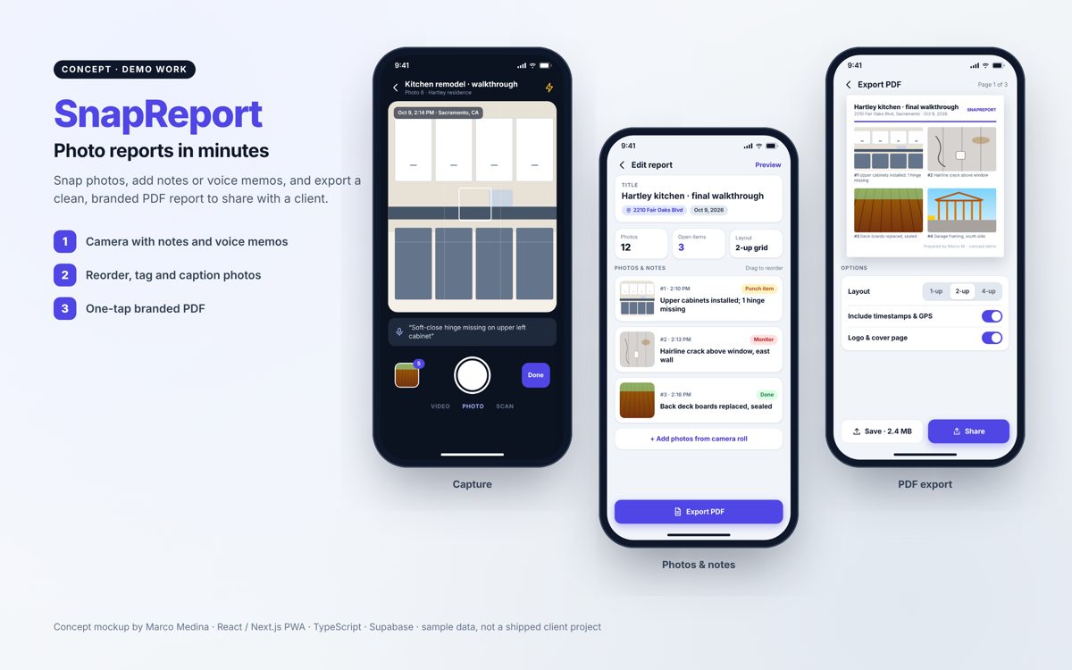 SnapReport concept screens